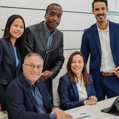 group of multiracial business people smiling together